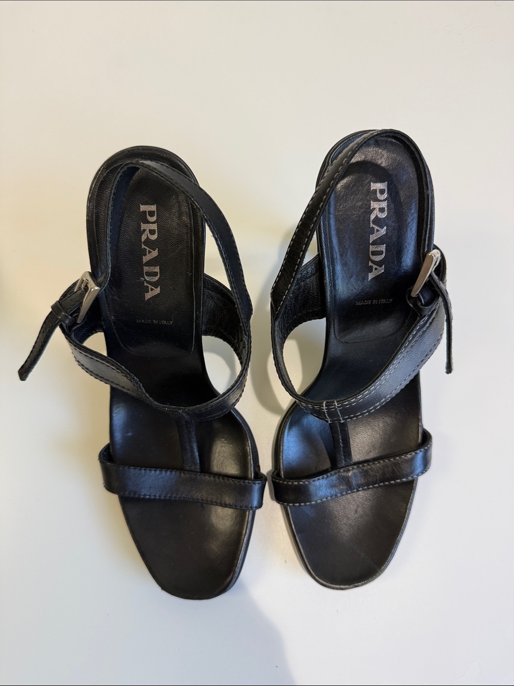 Vintage Prada Black Leather Open-Toe Slingbacks size 36.5